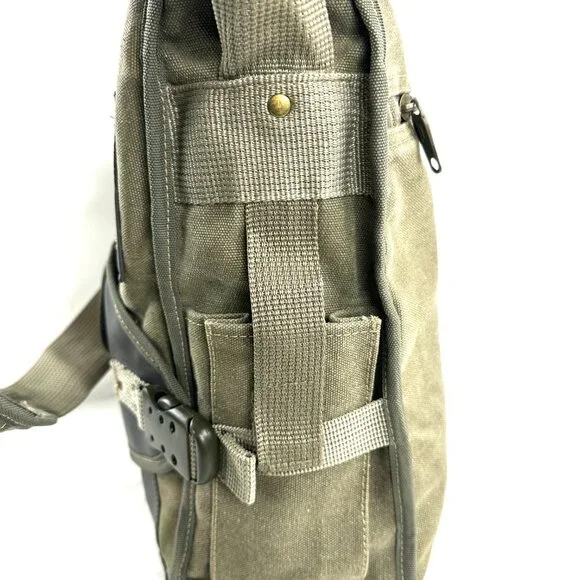 Vintage DIESEL Green Gray Canvas Cargo Messenger Sling Bag Utility Pockets Y2K